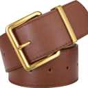 XZQTIVE Women Wide Chunky Belt for Dresses Fashion Thick Suede Belt with Gold Buckle (Fit Waist Size 28"-32", Brown(faux Leather))