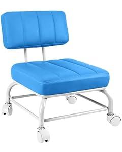 Low Rolling Stool Roller Seat with Universal Swivel Caster Wheels for Home Office Stool Garage Shop Stools PU Leather High Density Cushion and Steel Blue (Middle)