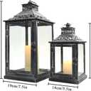 JHY DESIGN Set of 2 Antique Grey Brush Decorative Lanterns Metal Candle Lanterns for Indoor Outdoor Events Paritie and Weddings Vintage Style Hanging Lantern(with Glass)