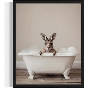 Kangaroo in Bathtub Wall Art Print Poster, Bathroom Decor Gallery Posters Prints for Restroom Home Picture Painting Artwork (Kangaroo, 8 x 10 inches, Unframed)