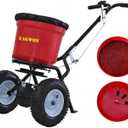 50lb Broadcast Spreader, Capacity Lawn Spreader & Fertilizer Spreader, Rustproof Poly Hopper, Adjustable Drop Rate, All-Terrain Pneumatic Tires, Epoxy-Coated Frame for Lawn Care, Red