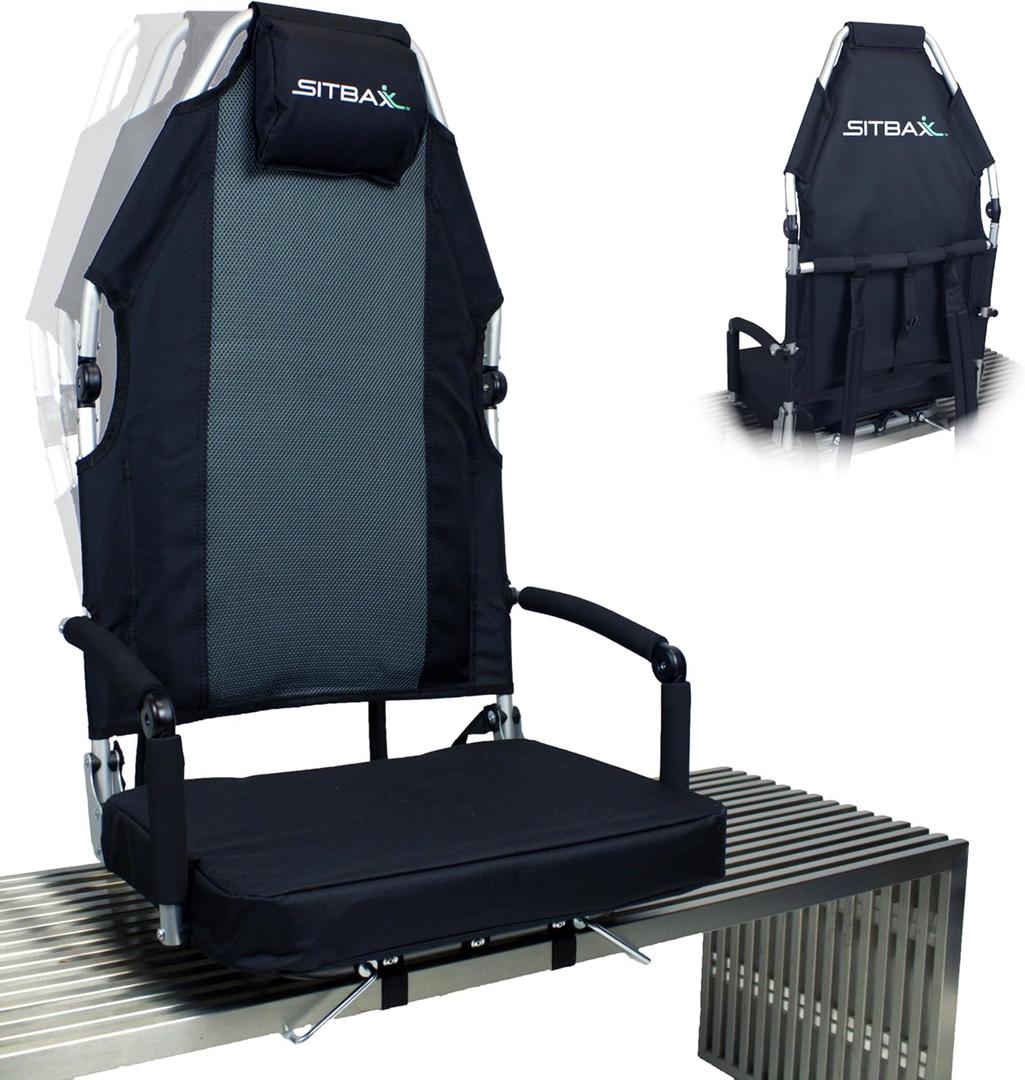 Padded Bleacher Seat  The Ultimate Reclining Stadium Chair with Full Back & Neck Support and 360 Swivel  Lightweight, Foldable, and Portable with Backpack Straps - Patent Pending (Og Black)