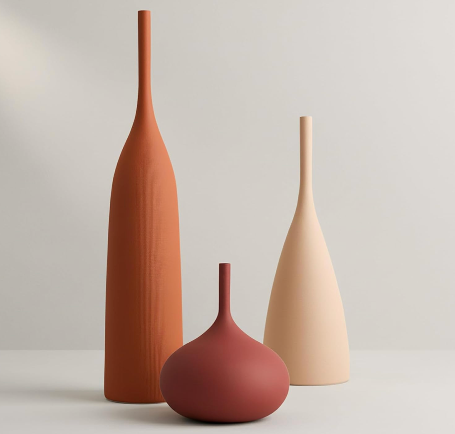 DecoVlog Ceramic Vases Set of 3, Modern Boho Vases for Centerpiece Decor, Matte Minimalist Decorative Vases for Home Decor, Living Room, Bookshelf, and Entryway Table Decor (Multicolor-1)