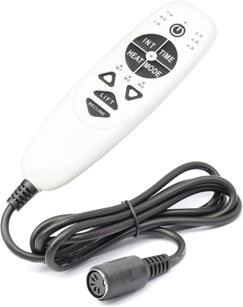 5 Pin Female Plug DN-34A 9 Button Recliner Remote Controller for Heat Vibration & Up/Down, 3 Vibration Mode & 3 Massage Time Option with 1 USB Charging Port Circuit Board Inside Code DN-34A