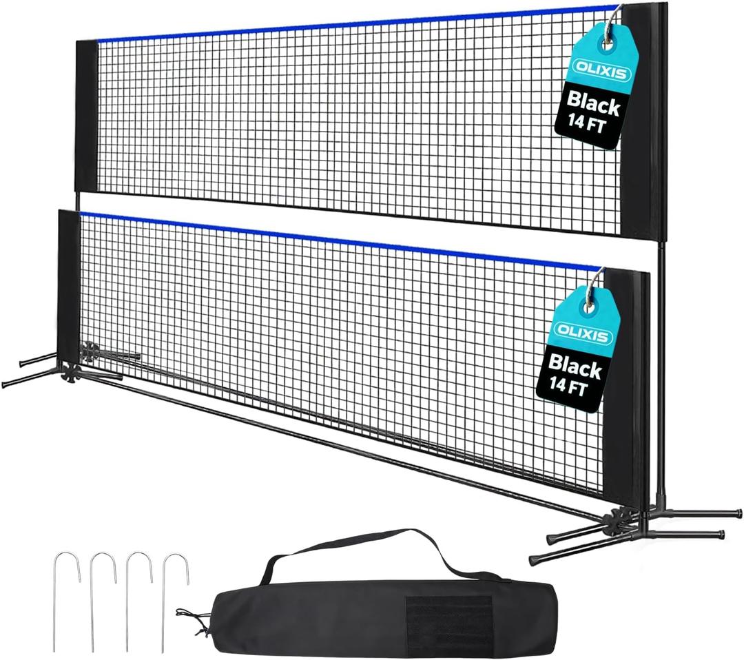 OLIXIS Badminton Net Set, 10FT/14FT/17FT Wide, 3-5FT Adjustable Height Multi Sport Net for Pickleball, Tennis, Volleyball, Soccer Tennis, Indoor Outdoor with Carry Bag, Easy Setup for Backyard