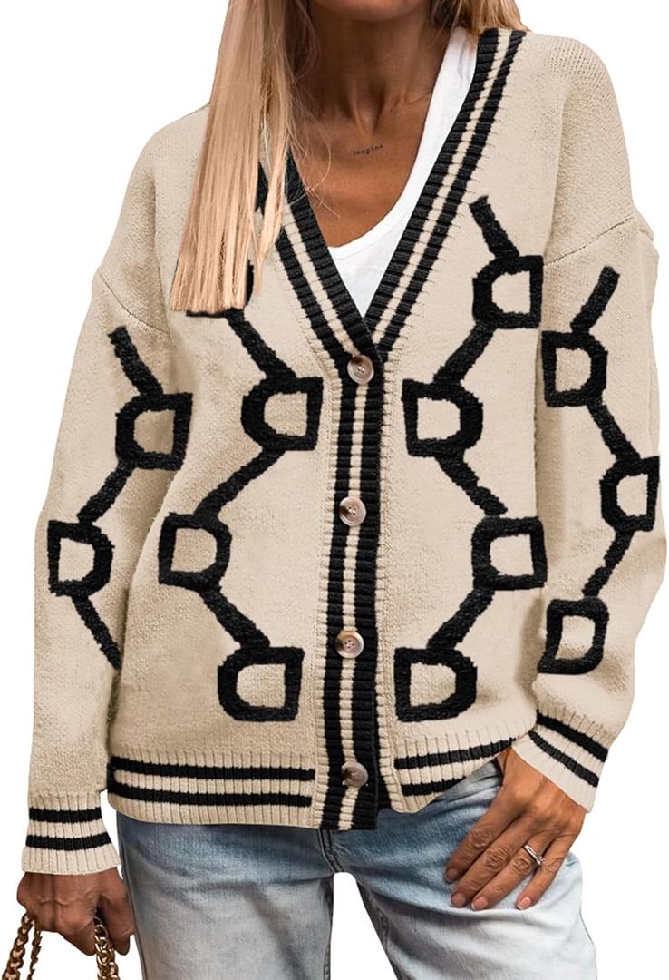 PRETTYGARDEN Women's Spring Fall Chunky Knit Cardigan Sweaters Casual Open Front Button Up Winter Coats Outerwear (XL)