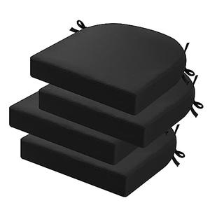 idee-home Outdoor Chair Cushions Set of 4, Thick 17" x 17" x 3" Patio Chair Cushions for Outdoor Furniture Waterproof with Ties, Seat Cushion, Patio Chair Pads Dining Chair Black