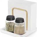 Mkono Napkin Holder for Table Farmhouse Black Wooden Napkin Dispenser Rustic Paper Napkin Storage for Kitchen Dining Room Coffee Bar (Salt and Pepper Shakers not Included) (White)