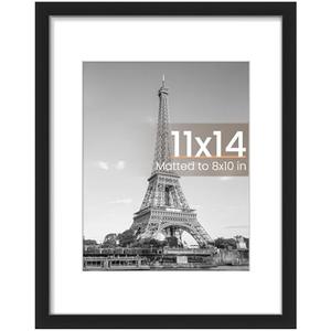 2 upsimples 11x14 Picture Frame, Display Pictures 8x10 with Mat or 11x14 Without Mat, Wall Hanging Photo Frame, Black, 1 Pack