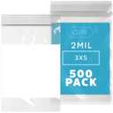 GPI 500 Count 3" x 5" Clear Plastic Reclosable Zip Bags - Bulk 2 Mil Thick Strong & Durable Poly Baggies with Resealable Zipper Top Lock & Write-on White Block, for Storage, Packaging & Shipping