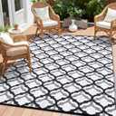 OLANLY Reversible Outdoor Rug 9x12 ft Clearance, Waterproof Outdoor Plastic Straw Rug with Interlacing Pattern, RV Mat for Patio, Camping, Balcony, Deck, Backyard, Black & White (9' x 12')