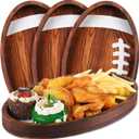 Hushee 3 Pcs Football Serving Trays and Platters 13 Inch Wooden Shaped Football Serving Dishes Tailgate Party Platter Snack for Game Party Decoration(Elegant Style)