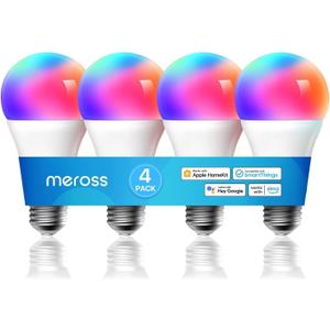 meross Smart RGBWW WiFi LED Bulbs, Apple HomeKit Compatible, 60W Equivalent, 900 Lumens, Multicolor, 4 Pack