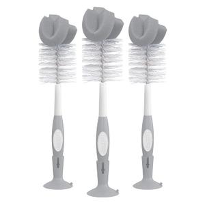 Dr. Brown's Reusable Sponge Baby Bottle Cleaning Brush Set with Suction Cup Stand, Scrubber and Nipple Cleaner, Gray, 3 Pack