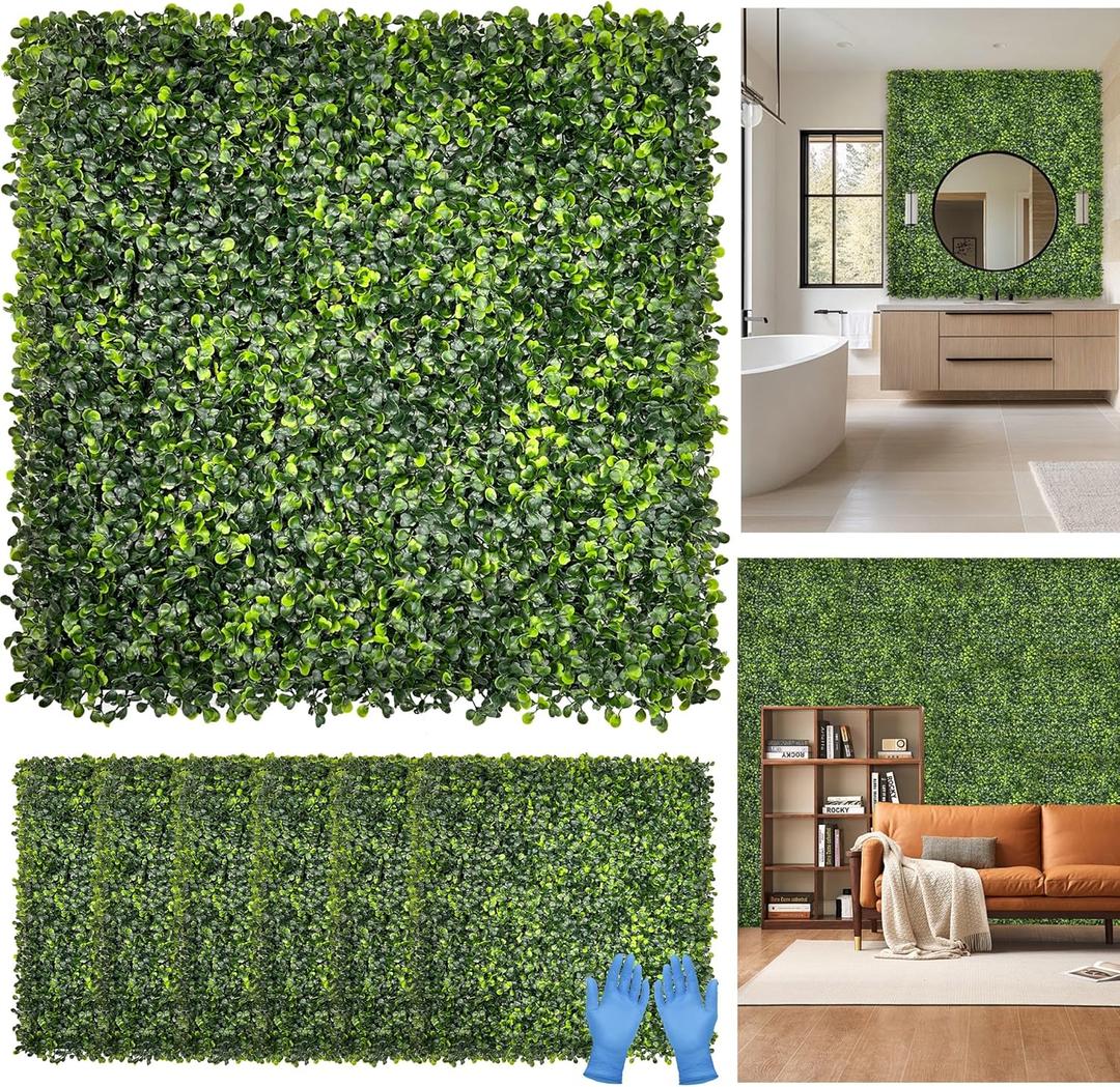 DMGarden Artificial Grass Wall Panel Backdrop: 10"x10"(24P) UV-Anti Greenery Faux Boxwood Hedge for Indoor Outdoor Green Decor & Backyard Background Decorations Fence Covering Privacy