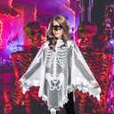 Qerhod Women's Skeleton Halloween Costume Skeleton Cape Poncho, Includes Masquerade Mask for Halloween