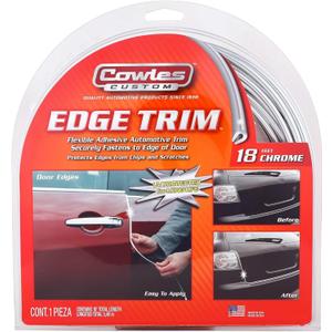 Cowles Custom - Enhanced 18ft Chrome U-Channel Edge Guard Trim, 18feet Rubber Bumper Protector accessory, Door Guard for Cars, Trucks, SUV, ATV, Boats