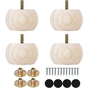 Michanco 2 Inch Bun Feet for Furniture Set of 4 Unfinished DIY Wood Furniture Legs for Couch Sofa Ottoman