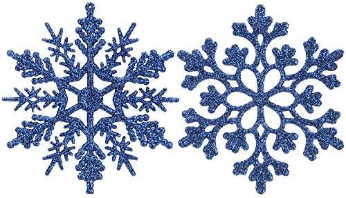 Sea Team Plastic Christmas Glitter Snowflake Ornaments Christmas Tree Decorations, 4-inch, Set of 36, Blue