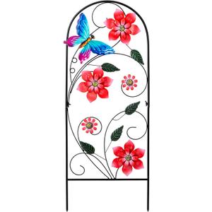 YEAHOME 33 Inch Decorative Garden Stakes, Outdoor Garden Decor Metal Flower Butterflies Spring Gardening Decor Art Yard Signs, Outdoor Decorations for Patio Outside Yard Lawn (Red)