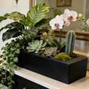 Sleek Oblong Faux Succulent Arrangement – Rectangular Weather-Resistant Planter – Indoor/Outdoor Decor, Low-Maintenance & Eye-Catching Greenery Accent Black