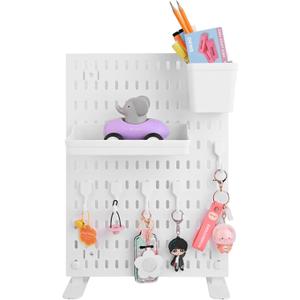 Desk Pegboard Combination Kit,Desk Organizer for Home Office,Plastic Peg Board with 7 Accessories Hooks Shelf Baskets, 16.5" x 11.8"