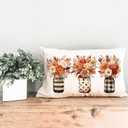 GTEXT Fall Pillow Cover 12x20 inch Autumn Bouquets Floral Stripes Dots Jar Throw Pillow Cover Autumn Decor Thanksgiving Outdoor Seasonal Decorative Pillowcase Farmhouse Decor for Sofa Bed Couch