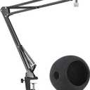 Mic Stand with Foam Windscreen For Blue Snowball, Suspension Boom Scissor Arm Stand with Pop Filter Cover for Microphones iCE USB Mic by SUNMON