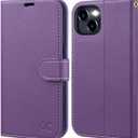 OCASE Compatible with iPhone 15 Wallet Case, PU Leather Flip Folio Case with Card Holders RFID Blocking Kickstand [Shockproof TPU Inner Shell] Phone Cover 6.1 Inch 2023, Litchi Purple