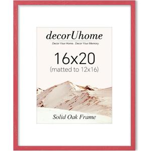 decorUhome Solid Oak Wood 16x20 Picture Frame, Display Pictures 11x14 with Mat or 16x20 without Mat, Wall Hanging Poster Frame, Red, 1 Pack