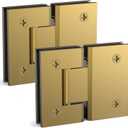 180 Degree Glass Shower Door Hinges Heavy Duty Solid Brass Glass Shower Door Hinges for 5/16"(8mm) - 1/2"(12mm) Thickness Tempered Glass (Brushed Gold, 2 Pack, 180 Degree)