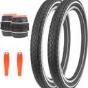 20"/24"/26" x 2.125" Folding Replacement Bike Tires for Beach Cruiser BikeBicycle Tires for Commuter BikesWhite Wall1/2Tires & 1/2 Tubes & 2 Levers