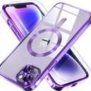 Misea Magnetic for iPhone 14 Plus Case Compatible with MagSafe [Never Yellowing] [Military Grade Drop Protection] Full Camera Lens Protector Plating Soft Clear Phone Case for Women Girls, Purple