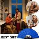 Large Folding Hand Fan, Nylon-Cloth Vintage Retro Fabric Fans, Glitter Bamboo Ribs Chinese Kung Fu Tai Chi Hand Fan for Women, Festival, Dance, Gift, Performance, Decorations