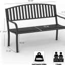 On Shine 50'' Outdoor Bench Weatherproof, Cast Iron All Metal Frame Garden Bench, Anti-Rust Patio Park Bench Clearance for Front Porch, Yard, Lawn, Deck