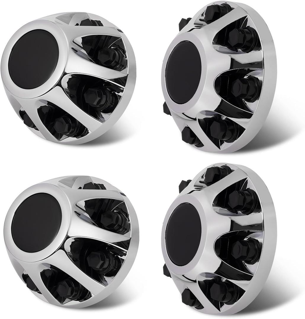 LEAPTREND 4pcs Chrome Dually Wheel Center Caps 8 Lugs Fit for 2011-2026 Chevrolet/Chevy Silverado 3500HD GMC Sierra 3500HD, Rim Hub Cover with Dual Rear Wheels (2 Front & 2 Rear), 8.9 inches