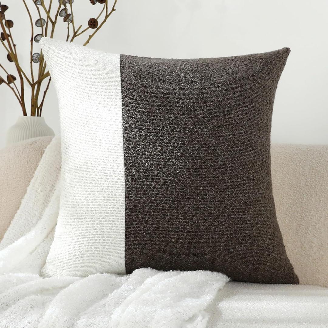 Graphite Grey Luxury Decorative Throw Pillow Covers Patchwork Textured Boucle Square Couch Pillowcase for Home Living Room Decor Cushion Cases, 1 Pack, 24 x 24 Inches
