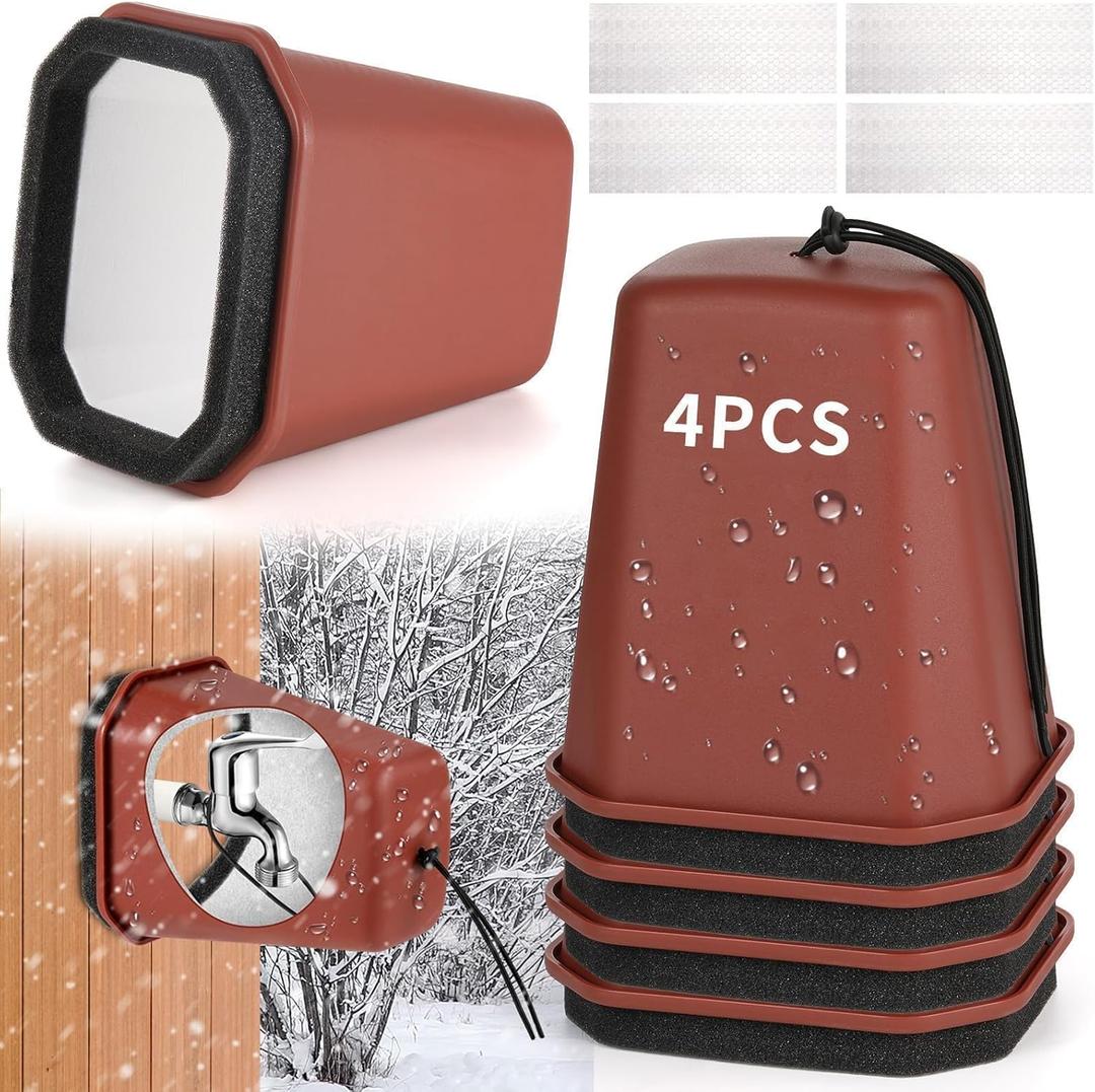 4 Pack 2026 Upgrade Extra Large Outdoor Faucet Cover for Winter Freeze Protection 8.5x7x5.5in Thick Plastic Foam Hose Bib Spigot Cover Winter Insulated with Reflective Strips (Red)