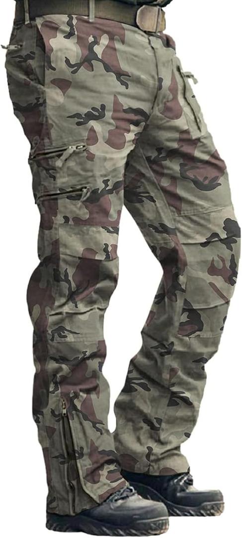 Men's Work Pants, Cargo Pants for Men, Straight Tactical Pants, Work Travel Casual Pant with Multi Zipper Pockets, Size 32