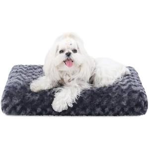 KSIIA Washable Dog Bed Deluxe Plush Dog Crate Beds Comfy Kennel Pad Anti-Slip Pet Sleeping Mat for Large, Jumbo, Medium, Small Dogs Breeds, 17" x 12", Dark Grey