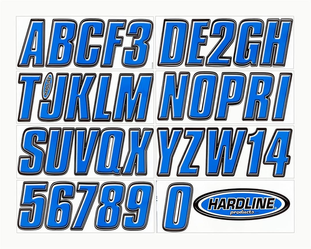 Hardline Products USA Series 800 Boat Registration Numbers & Lettering Kit, 3-Inch Blue/Black – USCG Compliant Marine Grade Vinyl Decals for Boats – Center Console – Pontoon & PWC