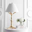 JONATHAN Y 33.5" Gold Leaf Resin LED Table Lamp, Glam Transitional Nature-Inspired Design for Living Room Bedroom Nightstand, White Linen Shade, LED Bulb Included, UL Listed JYL3069A