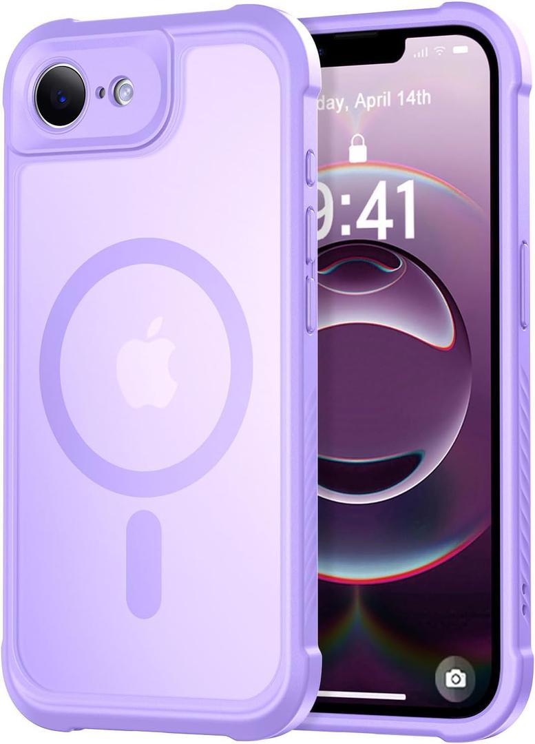 Thomo Magnetic for iPhone 17e Case/iPhone 16e Case, [Full Camera Protection] [Compatible with Magsafe] Military-Grade Shockproof, Anti-Fingerprint Translucent Matte Phone Case, Light Purple