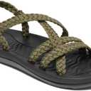 MEGNYA Women's Comfortable Walking Sandals with Arch Support, Athletic Hiking Sandals with Handmade Straps, Outdoor Soft Water Sandals for Beach Poolside Travel Camping (11, W14-taupe)