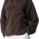 Aimiray Fleece Pullover Women Long Sleeve Half Zip Sherpa Jacket Warm Trendy Teddy Fall Sweatshirts with Side Pockets (Large, Brown)