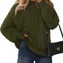 MEROKEETY Women's Fall Cable Knit Sweaters 2025 Long Lantern Sleeve Crewneck Chunky Loose Pullover Tops Winter Clothes (X-Large, Army Green)