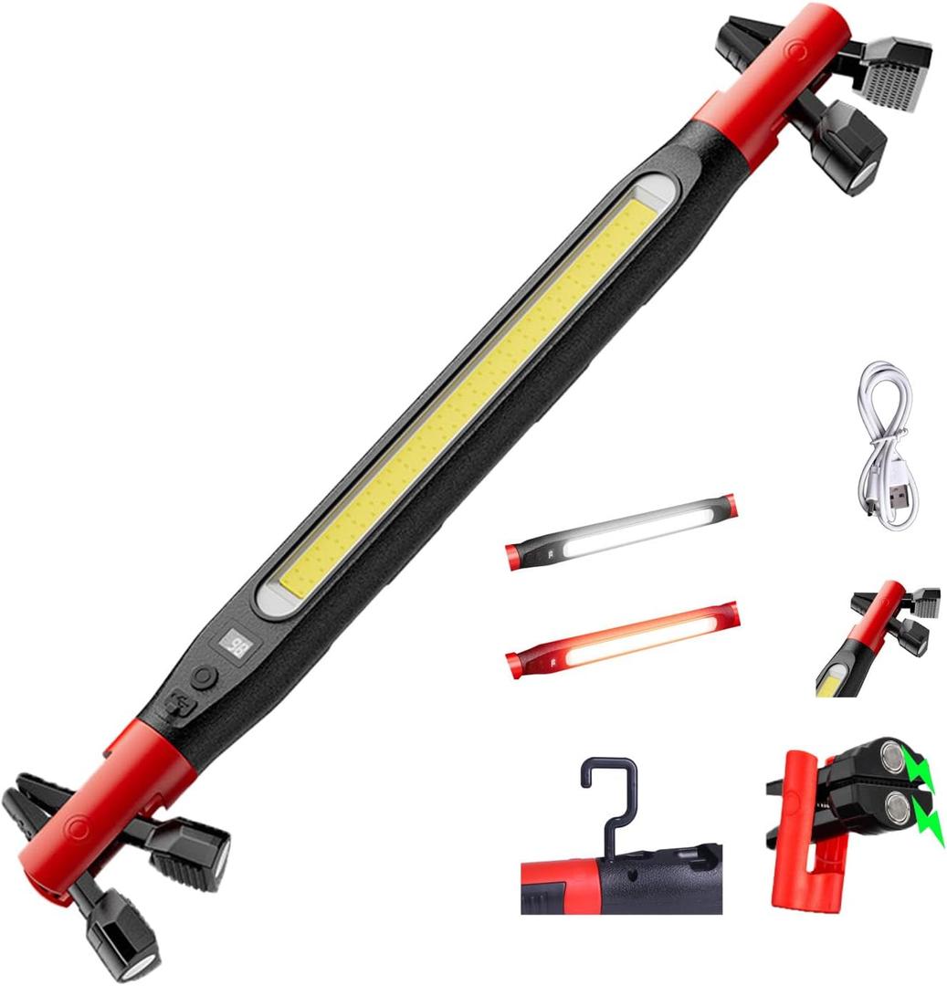 Rechargeable Magnetic LED Work Light Bar - Under Hood Light for Auto Repair, Garage & Detailing, Cordless Portable Trouble Light with Strong Magnet & Hanging Hook