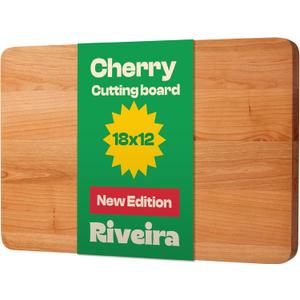 Riveira Cherry Wood Cutting Board  Gourmet Black Cherry Grandeur: 18 x 12 Wooden Cutting Board  Wooden Cutting Boards For Kitchen Decorative  Innovative Juice Grooves Cherry Wooden Chopping Board