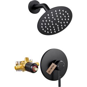 Wintap Shower Faucet Set, Matte Black Shower Head and Handle Set with Pressure Balance Valve, Stainless Steel Shower Faucet, 6 Inch Single Handle Control Shower Valve and Trim Kit (WT-3317BK)