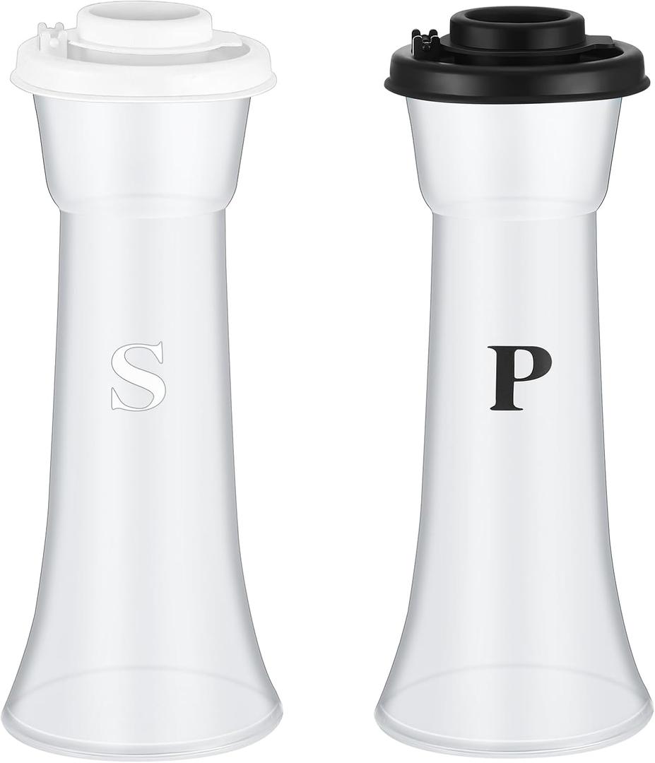 Set of 2 Plastic Salt and Pepper Shakers with Lids Large Salt Shaker Pepper Container Vintage Tall Hourglass Camping Picnic Outdoors Travel Spice Set for Home Picnic Kitchen(Classic,Black White)